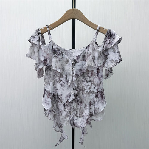 S●2026夏季新品 法式碎花吊带衬衫女小众气质别致雪纺上衣936