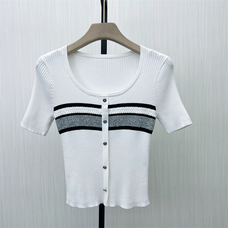 良月●2025夏季新品 短袖针织衫女修身显瘦薄款打底T恤上衣8433