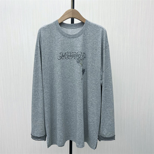 印花t恤女中长款 长袖 新品 宽松休闲慵懒风打底上衣706 2025冬季