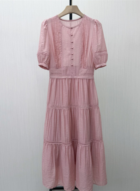 芭●2026夏季新品 法式泡泡袖连衣裙女气质显瘦小清新茶歇裙3078