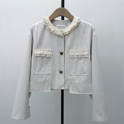 fei●2026春季新品 棉麻外套女气质通勤宽松百搭短款夹克5038