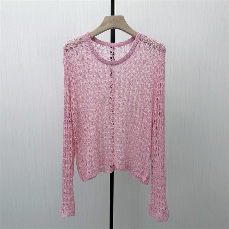 恩●2026夏季新品 镂空长袖罩衫女宽松慵懒风套头针织衫上衣978
