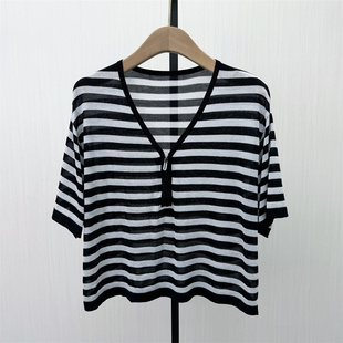 2026夏季 女气质宽松显瘦打底衫 新品 针织衫 上衣905 条纹短袖