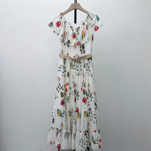 香●2026夏季新品 一字领碎花连衣裙女气质显瘦小清新茶歇裙1519