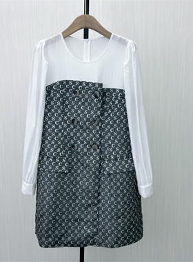 村●2025春季新品 拼接假两件连衣裙女设计感小众印花a字裙3116