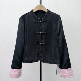 乂●2026春季新品 新中式牛仔外套女宽松通勤国风盘扣外套3163