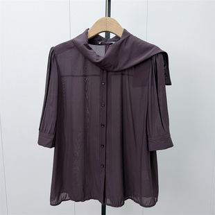 迪●2026秋季新品 法式短袖衬衫女小众气质别致宽松日常上衣6325
