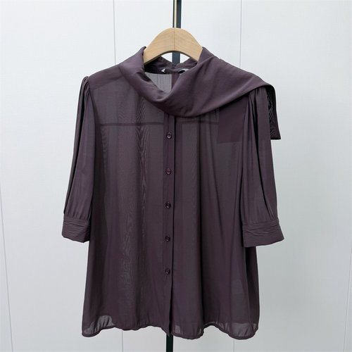 迪●2026秋季新品 法式短袖衬衫女小众气质别致宽松日常上衣6325