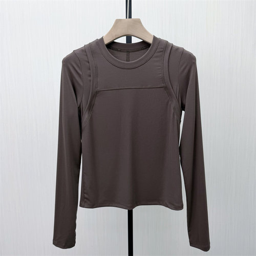 S●2026春季新品 假两件长袖T恤女简约弹力修身显瘦打底上衣759