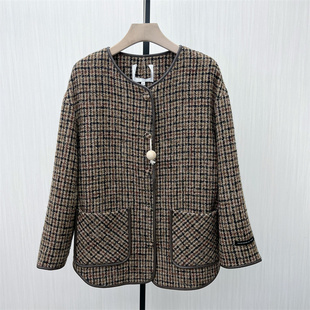 格纹呢子大衣女宽松气质中长款 新品 毛呢外套8426 2025冬季 fei