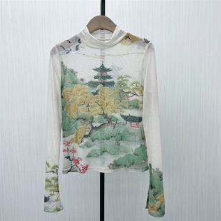 2025秋季 显瘦长袖 新 女轻薄内搭修身 t恤上衣7214 网纱打底衫 fei