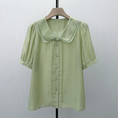香●2026夏季新品 法式娃娃领衬衫女气质小清新薄款短袖上衣3268
