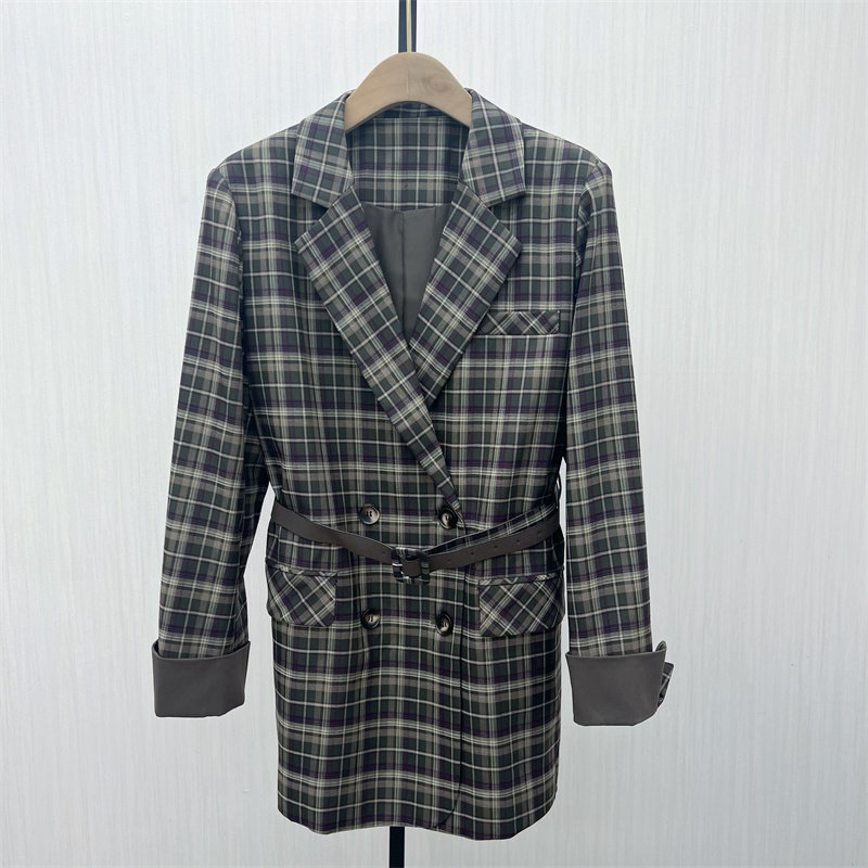 恩●2025秋季新品 格纹西装外套女复古气质通勤宽松显瘦大衣707