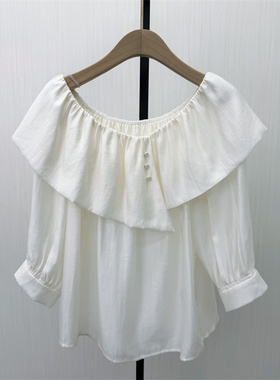 良月●2026夏季新品 一字领衬衫女气质小清新宽松薄款上衣2537