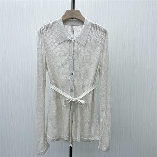 女宽松慵懒风镂空打底上衣677 2025秋季 新品 polo领针织毛衫