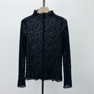 2025冬季 显瘦内搭长袖 新品 女气质修身 T恤上衣539 蕾丝打底衫 恩