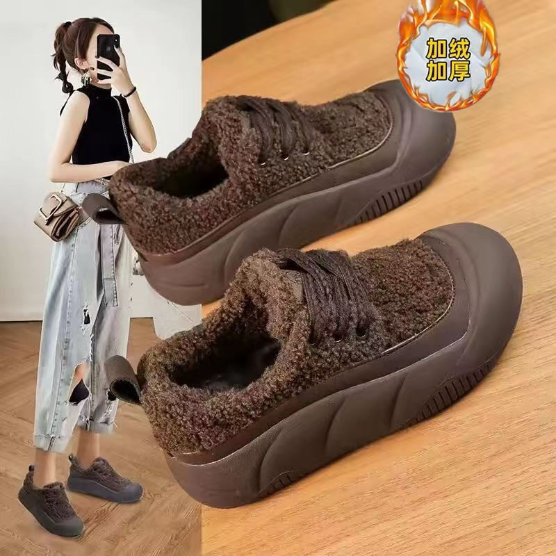 保暖棉鞋女冬加绒平底软底手工复古休闲鞋2025新款羊羔荣厚底女鞋,女鞋,棉鞋,淘宝优惠券,粉丝福利购,淘宝优惠卷