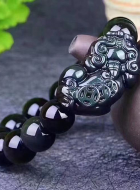 黑曜石墨西哥天然彩虹眼貔貅手链