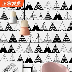 北欧风格壁纸 ins电视背景黑白格子几何卧室客厅现代简约网红墙纸