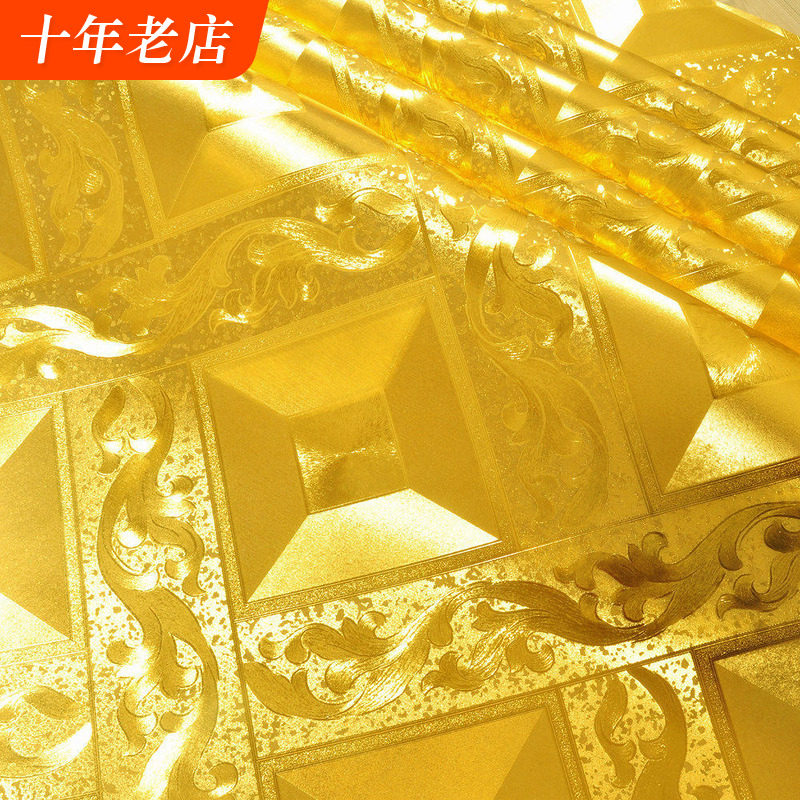 吊顶墙纸菱形格子ktv金黄色金色