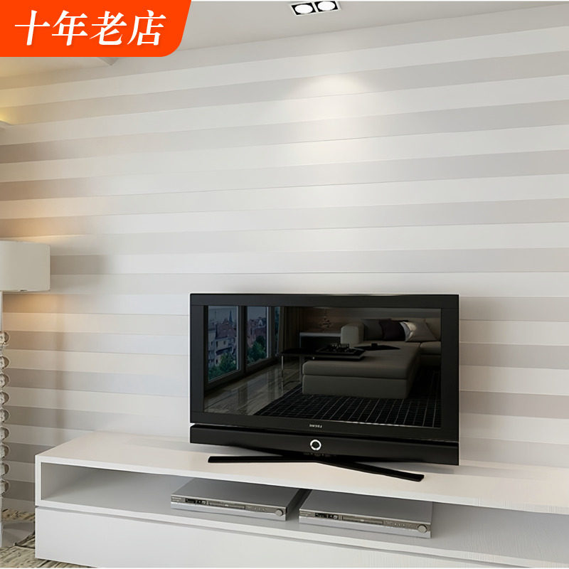 沪达壁纸简约现代卧室温馨米白