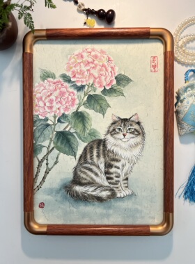 纯手绘国画猫装饰画客厅卧室挂画家居摆画尺寸A4