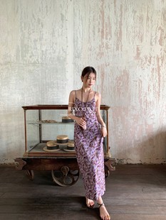 印花紫色吊带裙2024夏季 新款 EXIT法式 RIXO 设计感小众显瘦长裙子