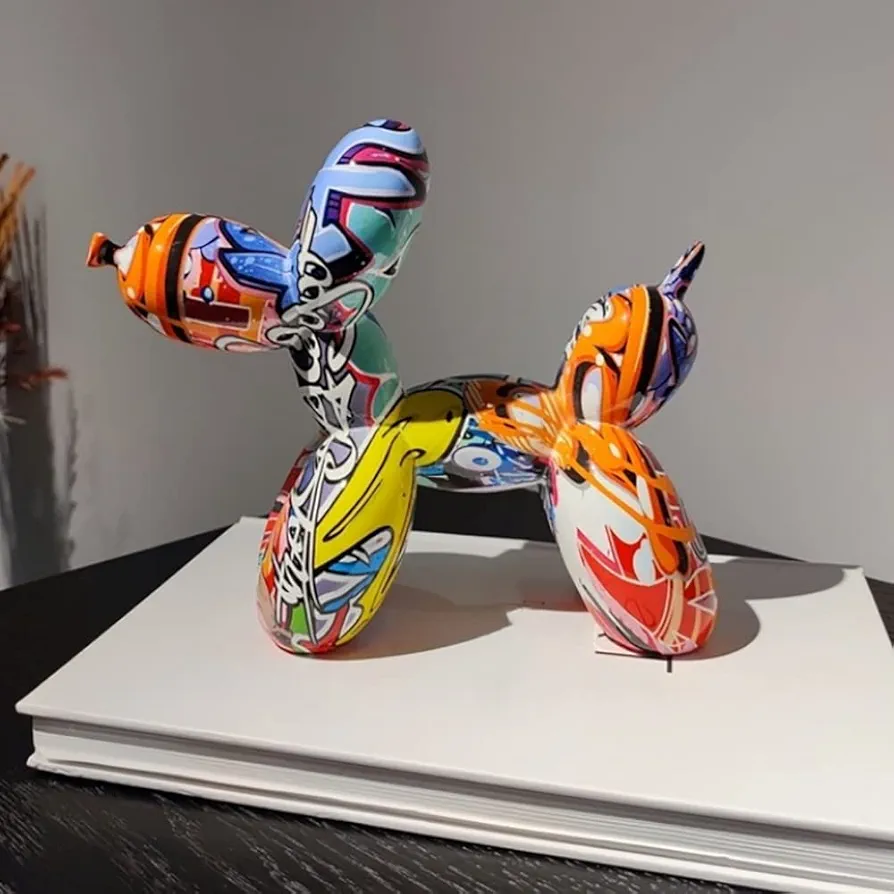 HEDU创意动物水转印炫彩涂鸦气球狗摆件家居软装客厅玄关电视柜