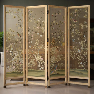 【摆设出品】榆木复古真丝双面手绘工笔隔断屏风手作精品