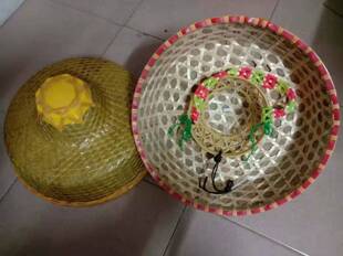 斗笠帽黄平头帽渔民舞蹈表演道具六一儿童节小赶海帽防晒防雨海南