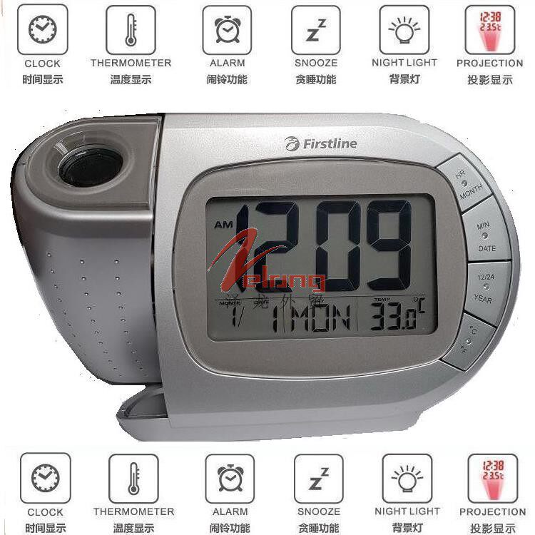 美国原单投影闹钟静音床头夜光电子学生用万年历 温度计台历 时钟