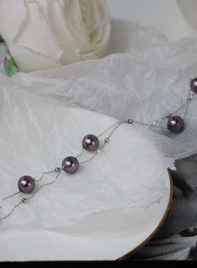 新款春夏时尚满天星妖娆紫色施家珍珠项链锁骨链气质高级感925纯