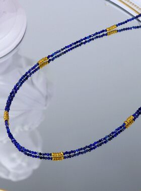 25夏新中式天然青金石极细古法金珠项链锁骨链925银配件高级感