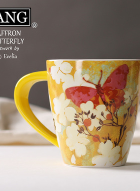 出口陶瓷杯水杯 美国LANG马克杯咖啡杯奶茶杯 番红花蝴蝶
