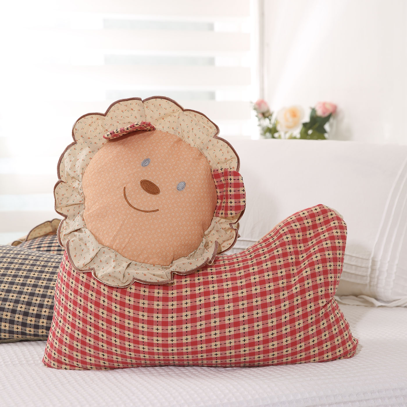 韩国可爱立体小狮子全棉荞麦壳枕