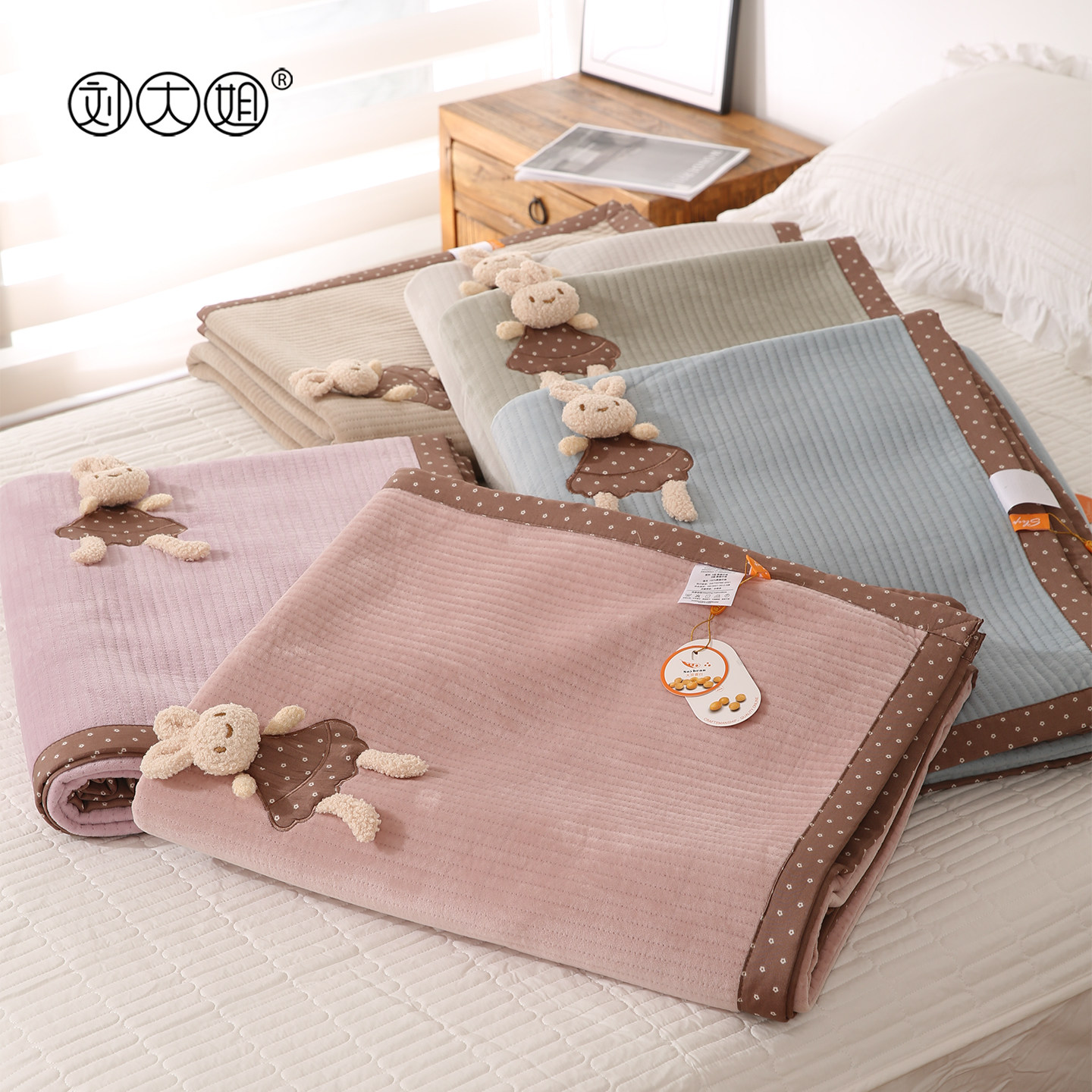 卡通复古兔双面暖阳绒床盖绒毯