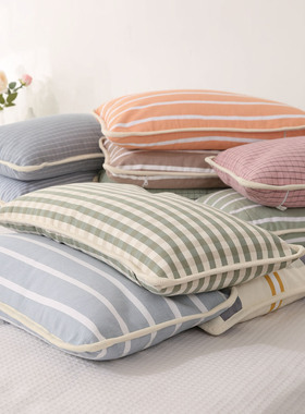 清库存老粗布荞麦壳枕头纯棉色织提花凉席枕套家用宿舍单人枕头