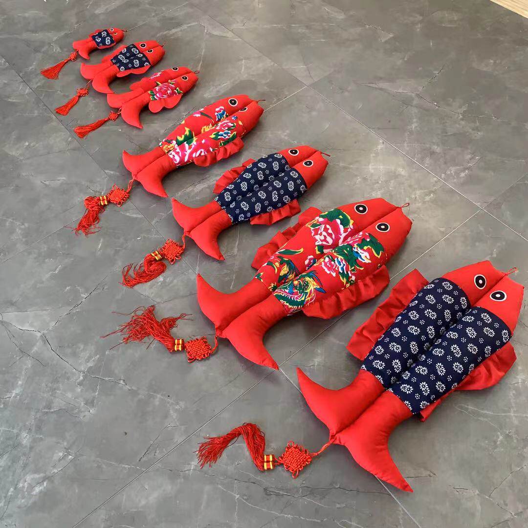 刘大姐家 印花纯棉老粗布手工粗布鱼 年年有余鱼挂件 装饰鱼挂件