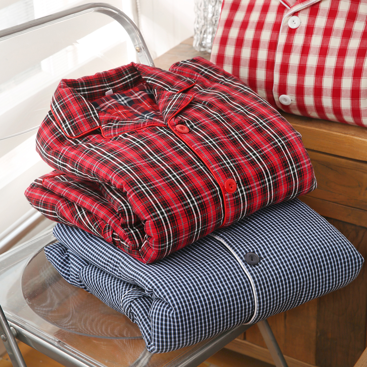 纯棉老粗布睡衣男女冬款加厚夹棉保暖冬季加大码家居服套装中老年