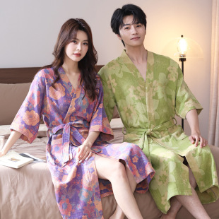 a类春夏薄款 吸水速干浴衣 睡衣纯棉双层纱布浴袍家居服睡袍情侣款