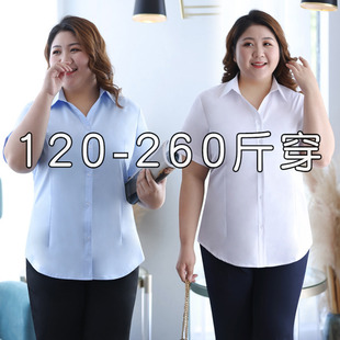 职业白衬衫 大码 工作服200斤240胖妹妹夏季 上衣正装 衬衣女胖mm短袖
