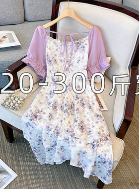 加肥加大夏季甜美减龄碎花连衣裙