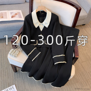 特大码女装300斤200胖MM秋冬短款外套二件套半身裙气质小香风套装