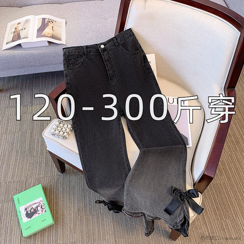 胖mm秋季新款韩版高腰弹力牛仔裤图片