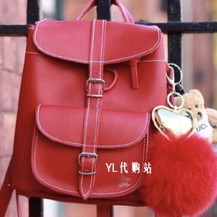 【清仓】英国Grafea正品真皮包牛皮手工双肩背包小号毛球包女