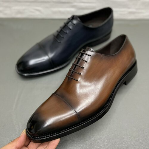 进口擦色小牛皮三接头男鞋全皮底手工鞋五孔牛津鞋系带欧洲站鞋子 - 封面