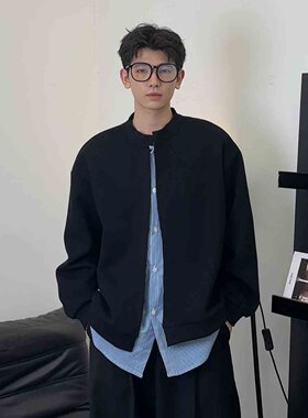 春秋韩系条纹假两件开衫卫衣男