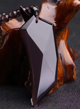 天然黑曜石冰彩项链狼牙吊坠