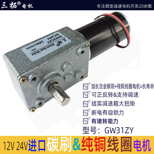 三拓GW31ZY 12V24V蜗轮蜗杆减速电机可堵转电机马达转速可定制-封面