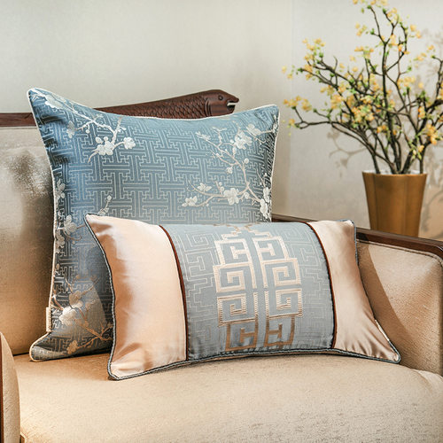 热销新中式高精密提花抱枕中式家具厂软装店沙发座椅靠垫腰枕批发